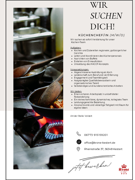 Stellenanzeige Küchenchef